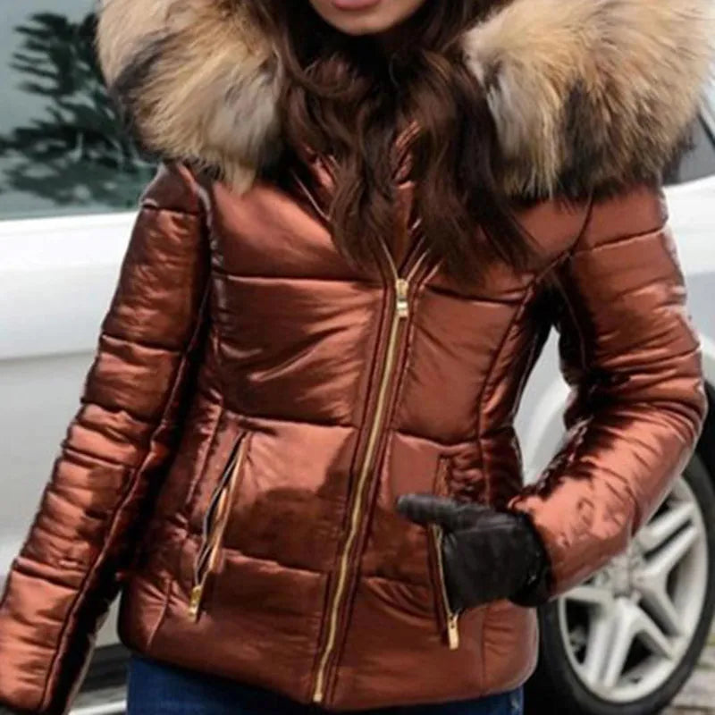 Women Thick Parka Fur Collar Hooded Jacket Coat 2023 Winter