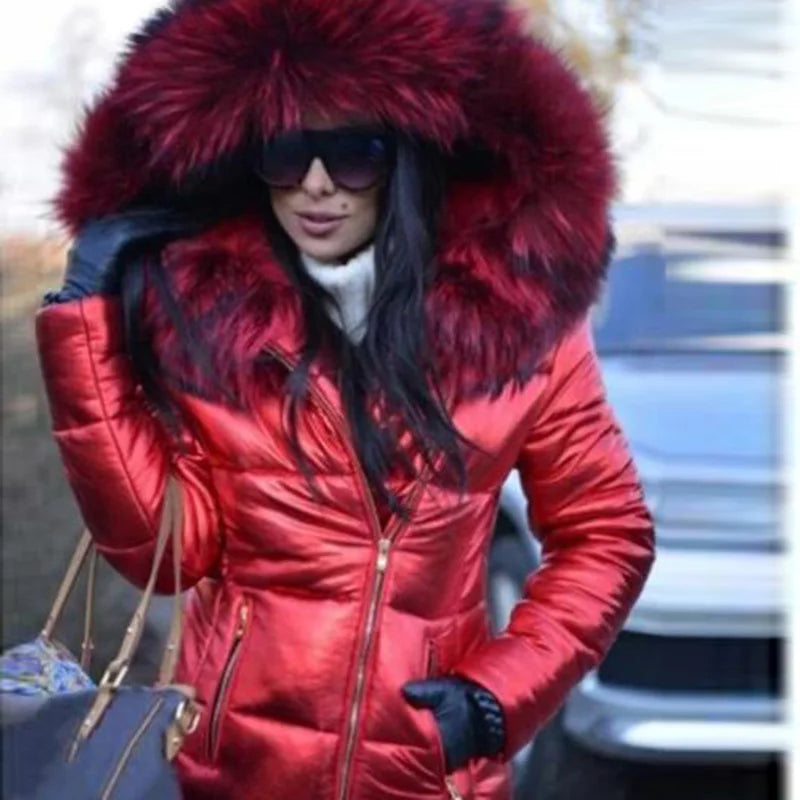 Women Thick Parka Fur Collar Hooded Jacket Coat 2023 Winter
