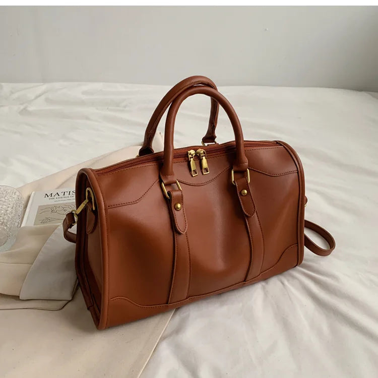 Brand design Boston handbag for womoen big totes pu Leather female Shoulder Crossbody Bags Large Capacity Travel bag brown