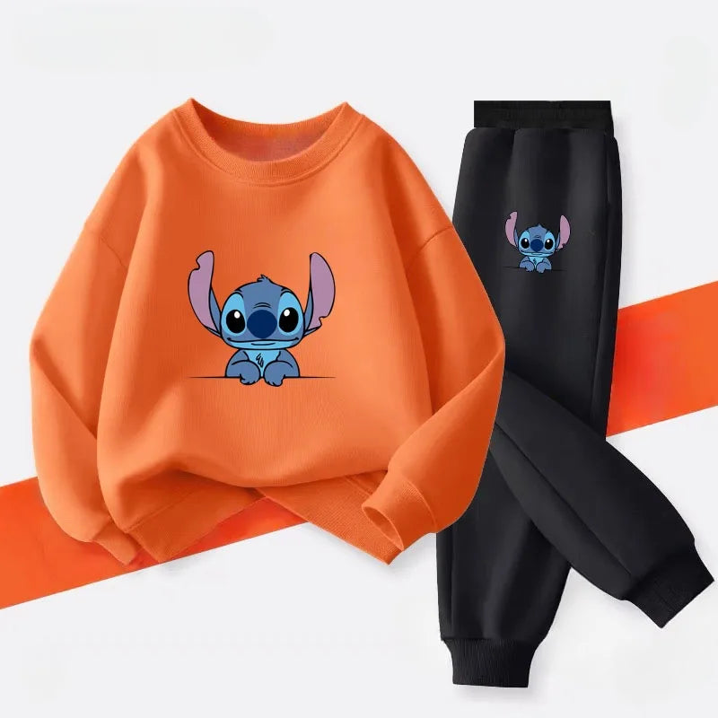 2025 Fall New Style Children's Casual Sweatshirt Sets Kids Sweatpant Set Stitch Printed Boys Pullover and Trousers 2pcs Suit