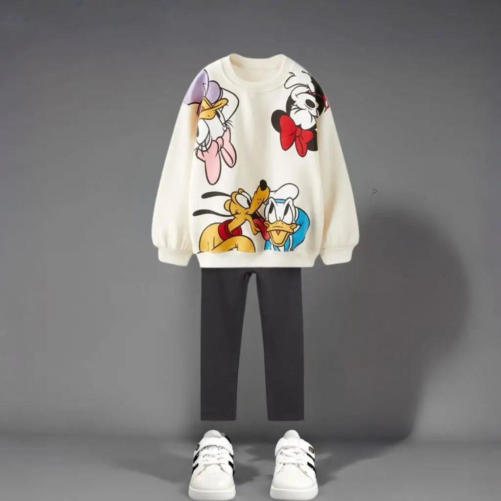 Autumn New Children Clothes Long Sleeve Suit Printed Cartoon Minnie Baby Girls Casual Tracksuits Kids Hoodie + Leggings 2pc/set