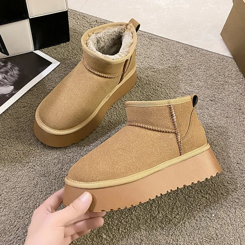 Winter Women Short Plush Warm Snow Boots Casual Shoes 2022 New Suede