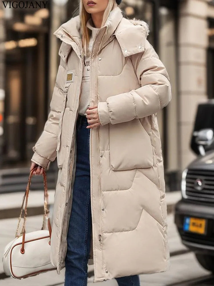 2025 Women Casual Long Sleeve Plus Size Coat Winter Khaki Chubby Down Cotton Jacket Lady Zipper Hooded Thick Warm Big Outwear