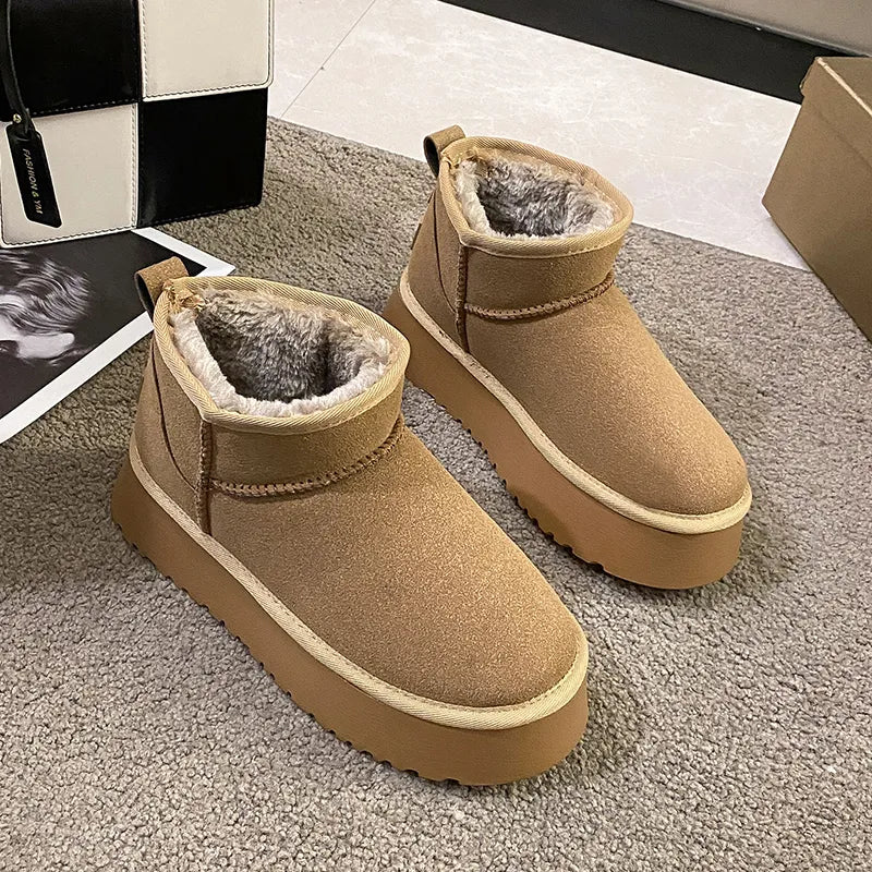 Winter Women Short Plush Warm Snow Boots Casual Shoes 2022 New Suede