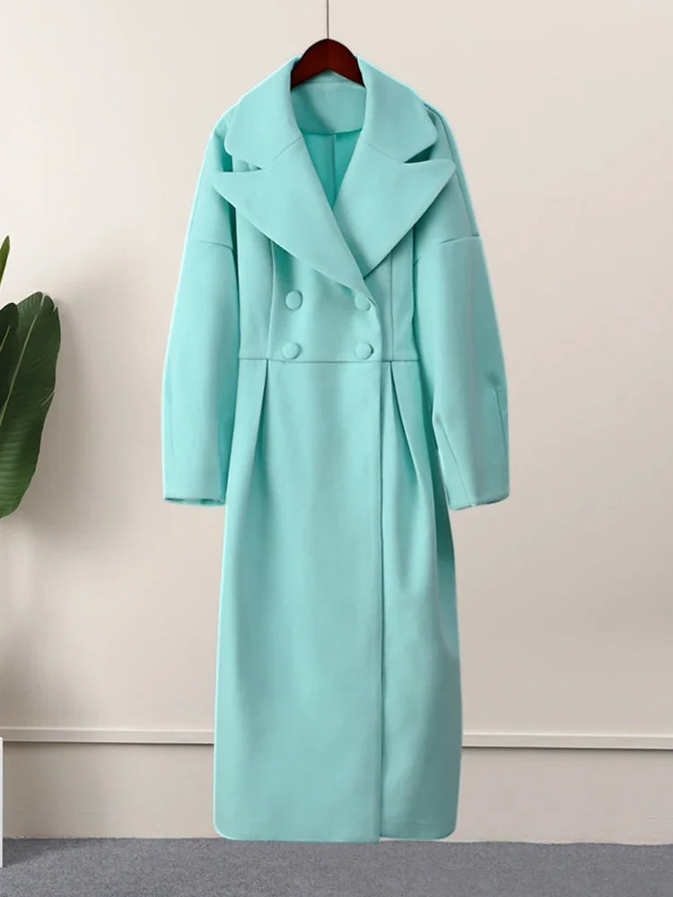 Autumn Lantern Sleeve Women Woolen Coat Lapel Double-breasted