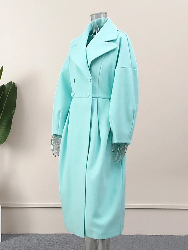 Autumn Lantern Sleeve Women Woolen Coat Lapel Double-breasted
