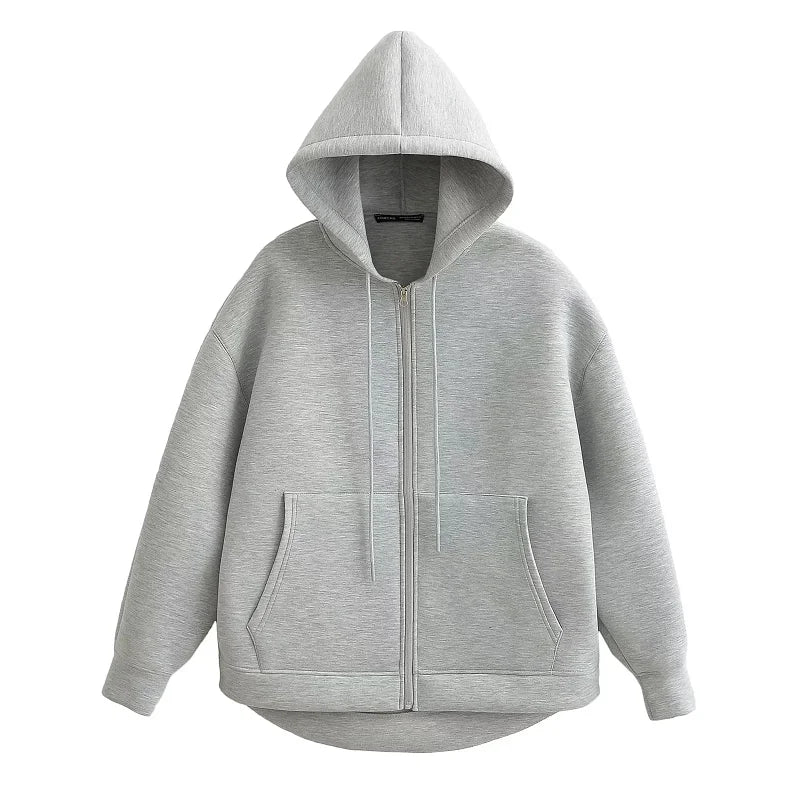 HXAO Hoodie Woman Outerwears Long Sleeve Demi-Season Women Jacket Coat Casual Sweatshirt With Zipper Grey Black Jacket Coats