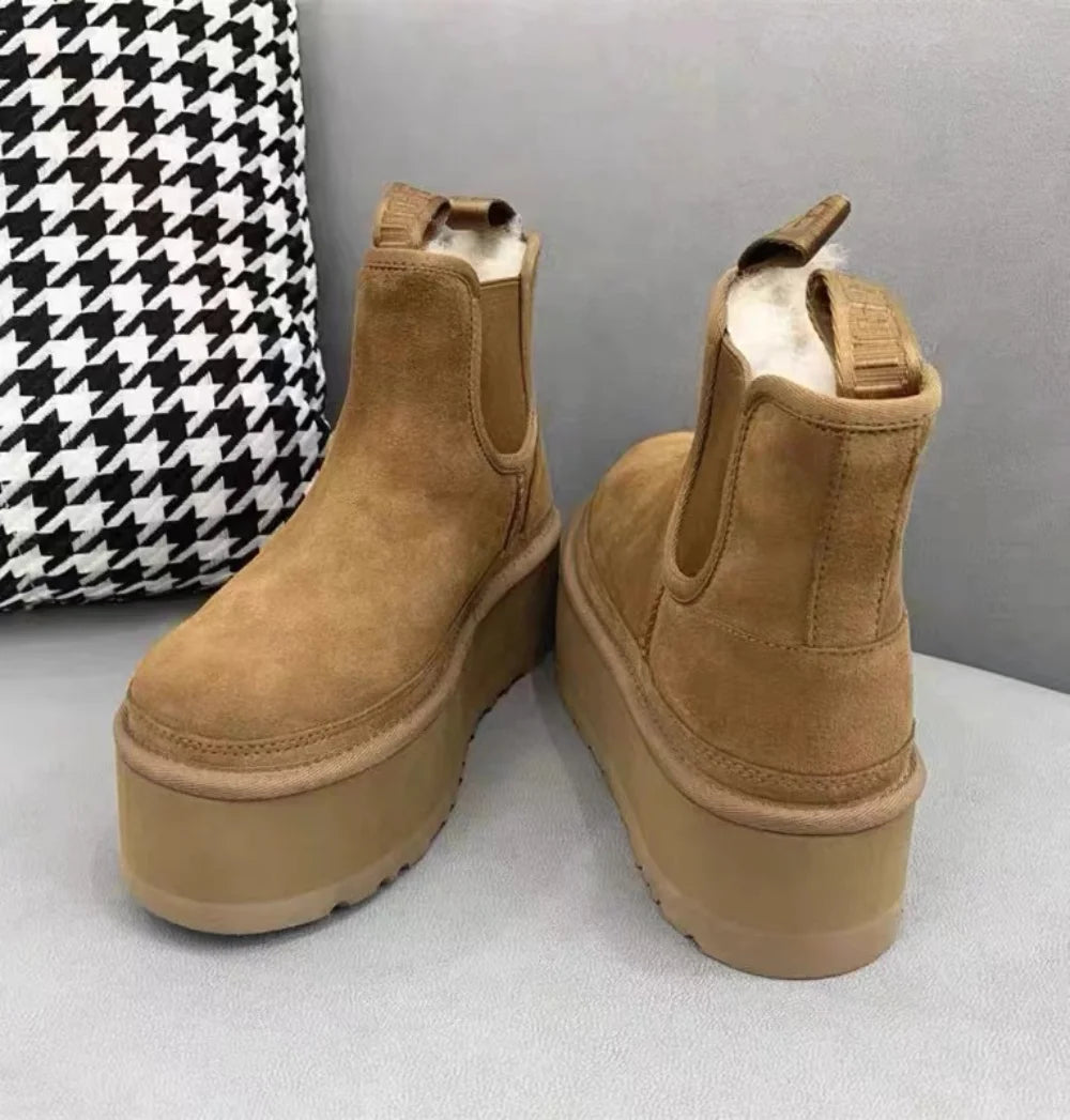 Classic Snow Boots for Womens Flat Shoes Suede Fur Plush Warm Slip-On