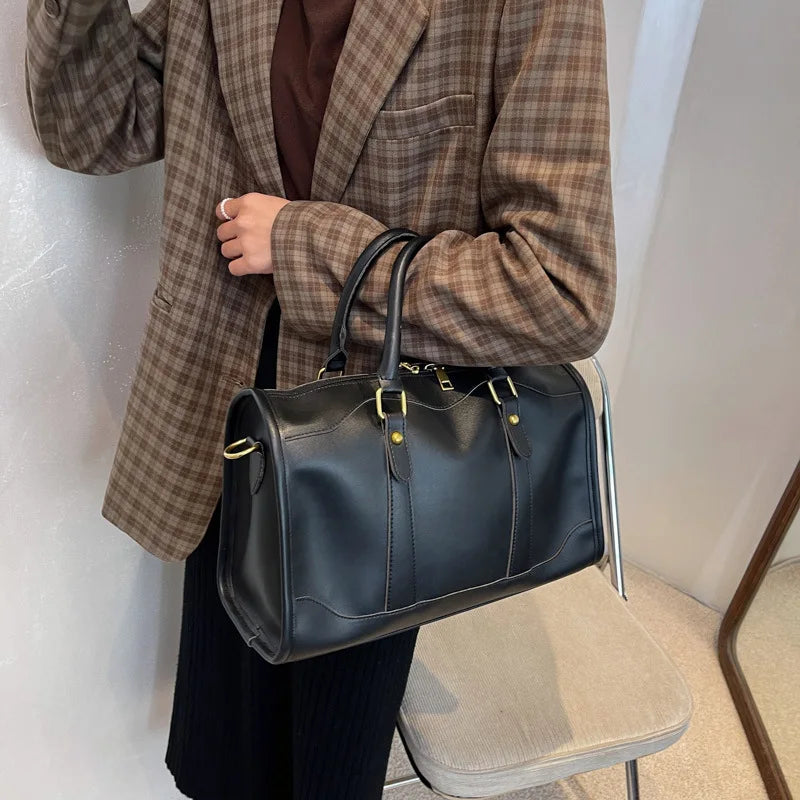 Brand design Boston handbag for womoen big totes pu Leather female Shoulder Crossbody Bags Large Capacity Travel bag brown