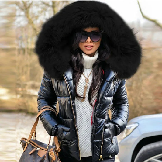 Women Thick Parka Fur Collar Hooded Jacket Coat 2023 Winter
