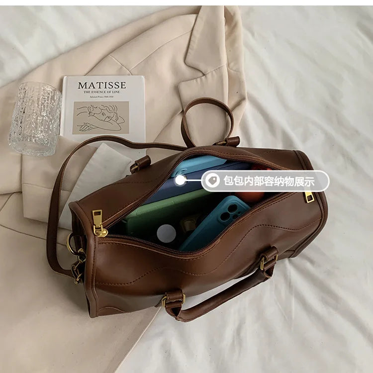 Brand design Boston handbag for womoen big totes pu Leather female Shoulder Crossbody Bags Large Capacity Travel bag brown