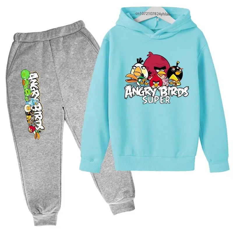 Angry Birds Logo Sweatshirt Set Printed Clothes + Pants Two-piece Set Autumn and Winter Must-Have Suitable for 3-13 Years Old