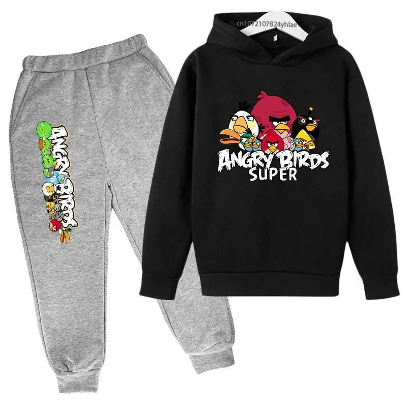 Angry Birds Logo Sweatshirt Set Printed Clothes + Pants Two-piece Set Autumn and Winter Must-Have Suitable for 3-13 Years Old