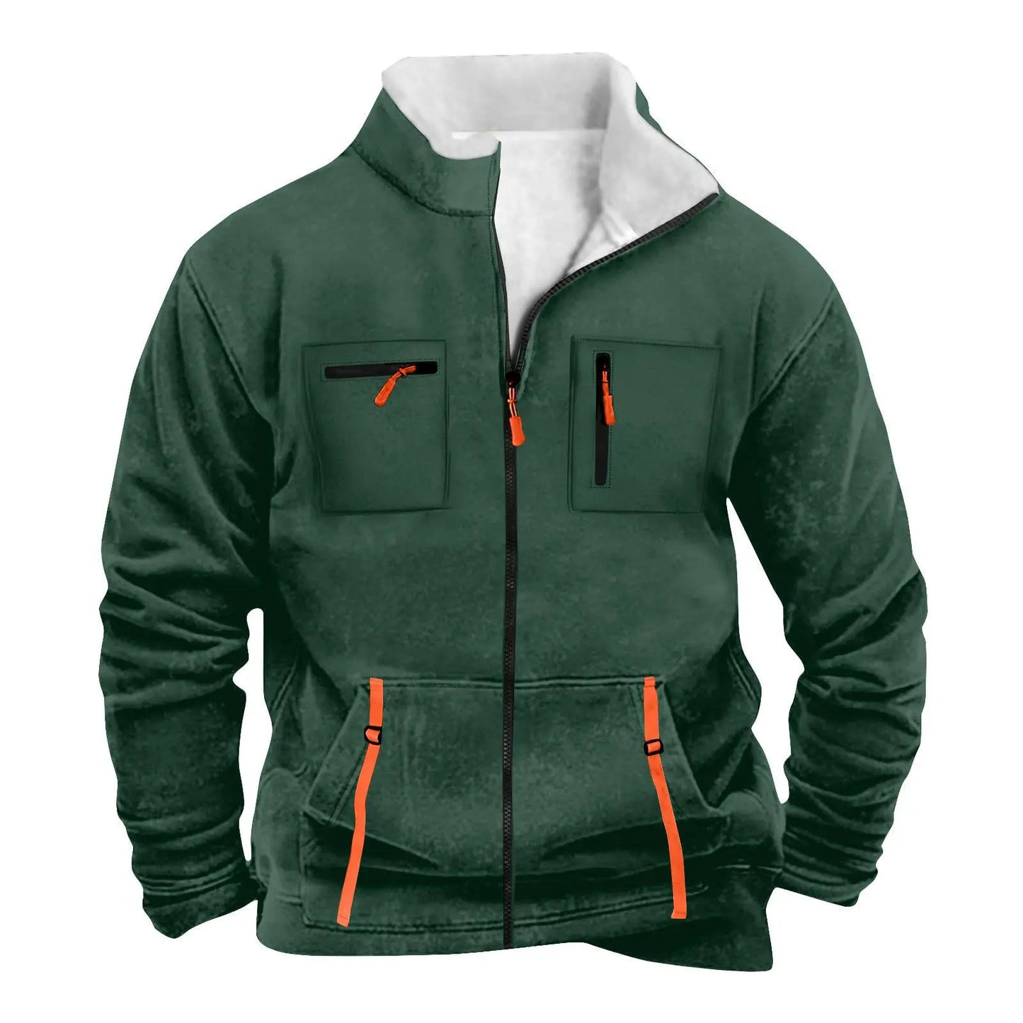 New men's autumn/winter multi-pocket zipper plain-colored pleated jacket for casual outdoor use