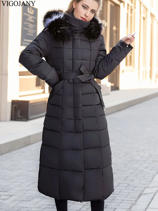 2025 Winter Casual Long Sleeve Plus Size Coat Women Hooded Long Down Cotton Jacket Lady Zipper Pocket Chubby Warm Thick Outwear