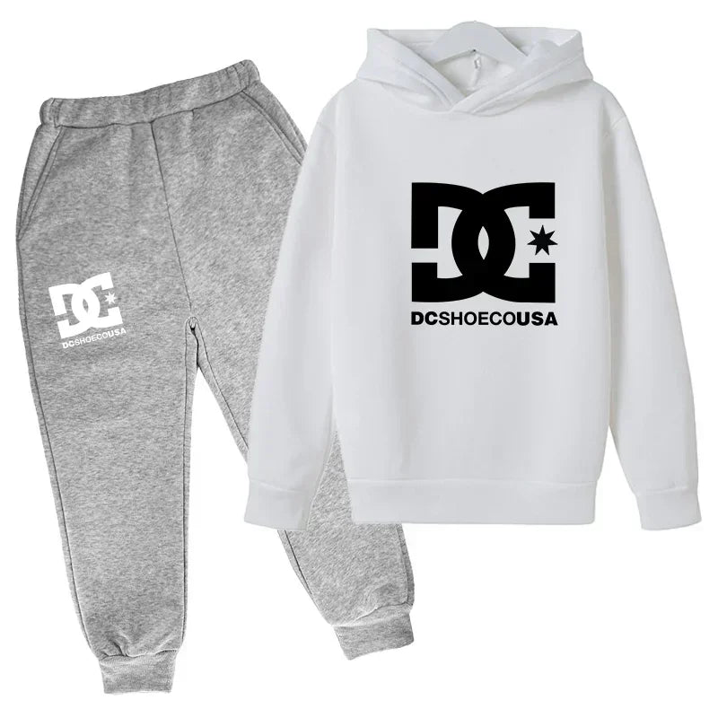 2025 Spring Autumn Outfits Kids Leisure Letter Print 2pcs Hoodie+Pants Tracksuits 3-13 Years Boys Girls Hoodie Pullover Children