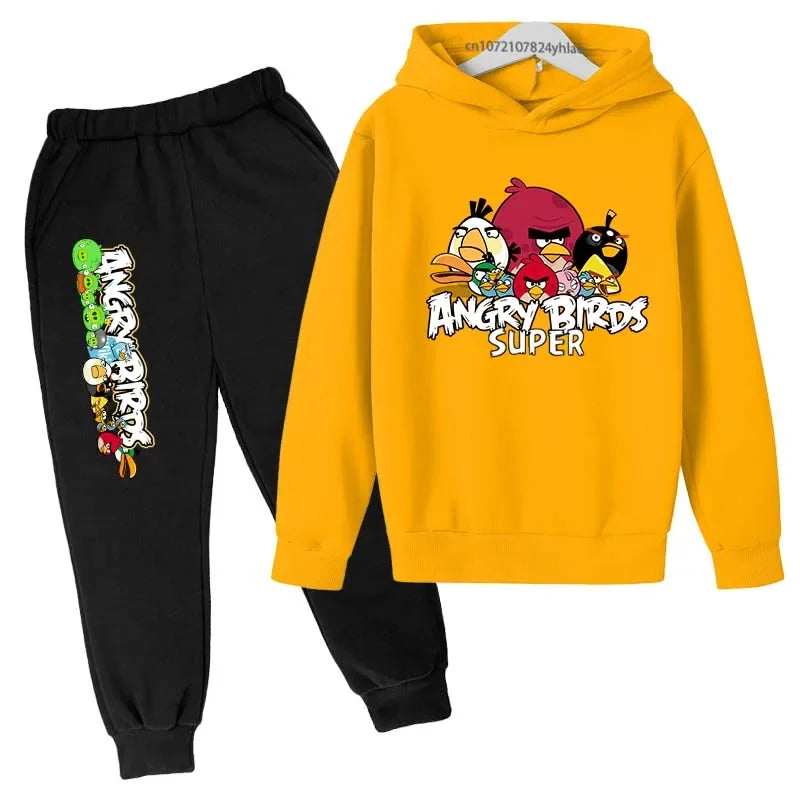 Angry Birds Logo Sweatshirt Set Printed Clothes + Pants Two-piece Set Autumn and Winter Must-Have Suitable for 3-13 Years Old