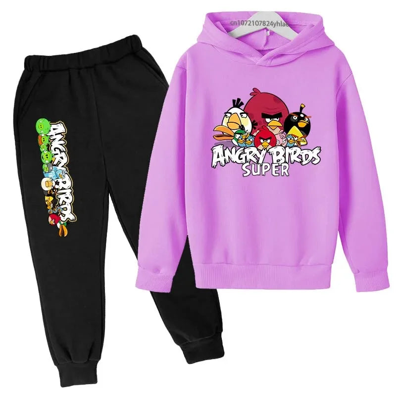 Angry Birds Logo Sweatshirt Set Printed Clothes + Pants Two-piece Set Autumn and Winter Must-Have Suitable for 3-13 Years Old