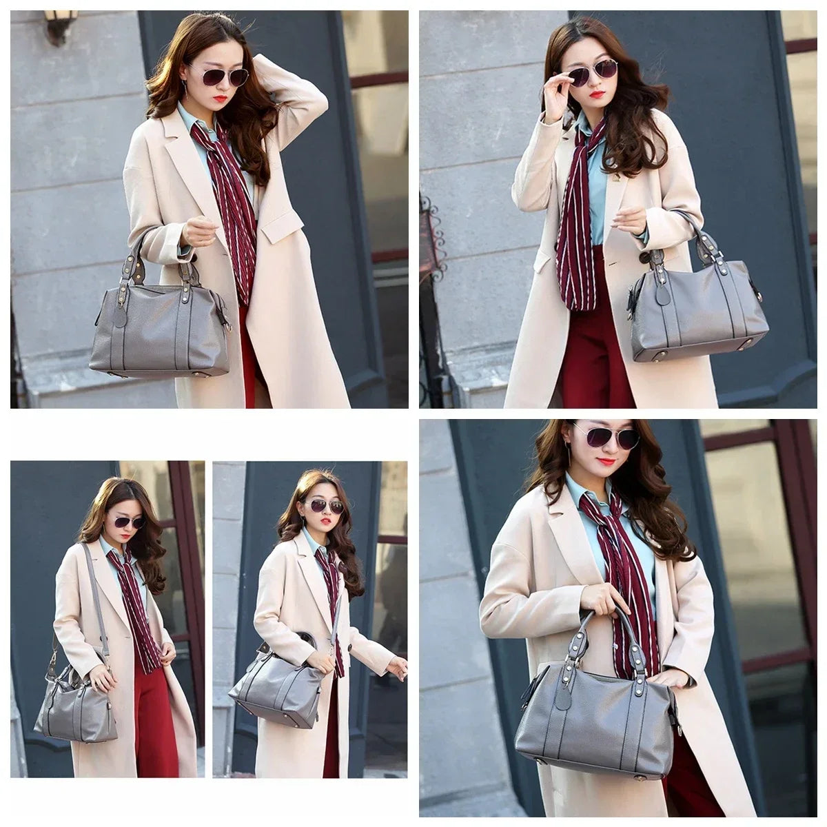 Boston Handbags for Women Faux Leather Hand Bag Ladies 2025 New Luxury Designer Bags Red Blue Black Gray Bolso Mujer Sac Femme