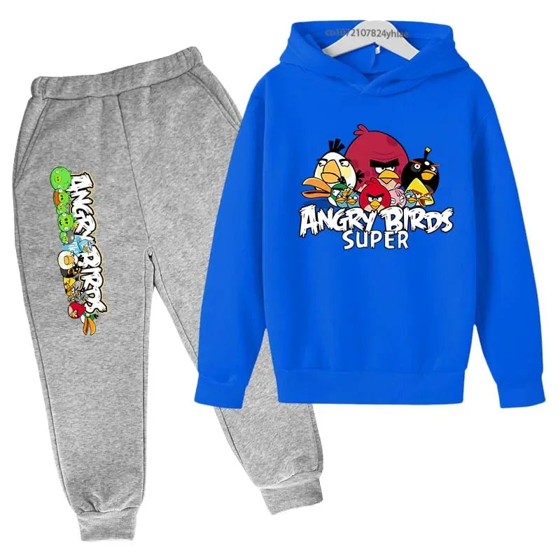 Angry Birds Logo Sweatshirt Set Printed Clothes + Pants Two-piece Set Autumn and Winter Must-Have Suitable for 3-13 Years Old