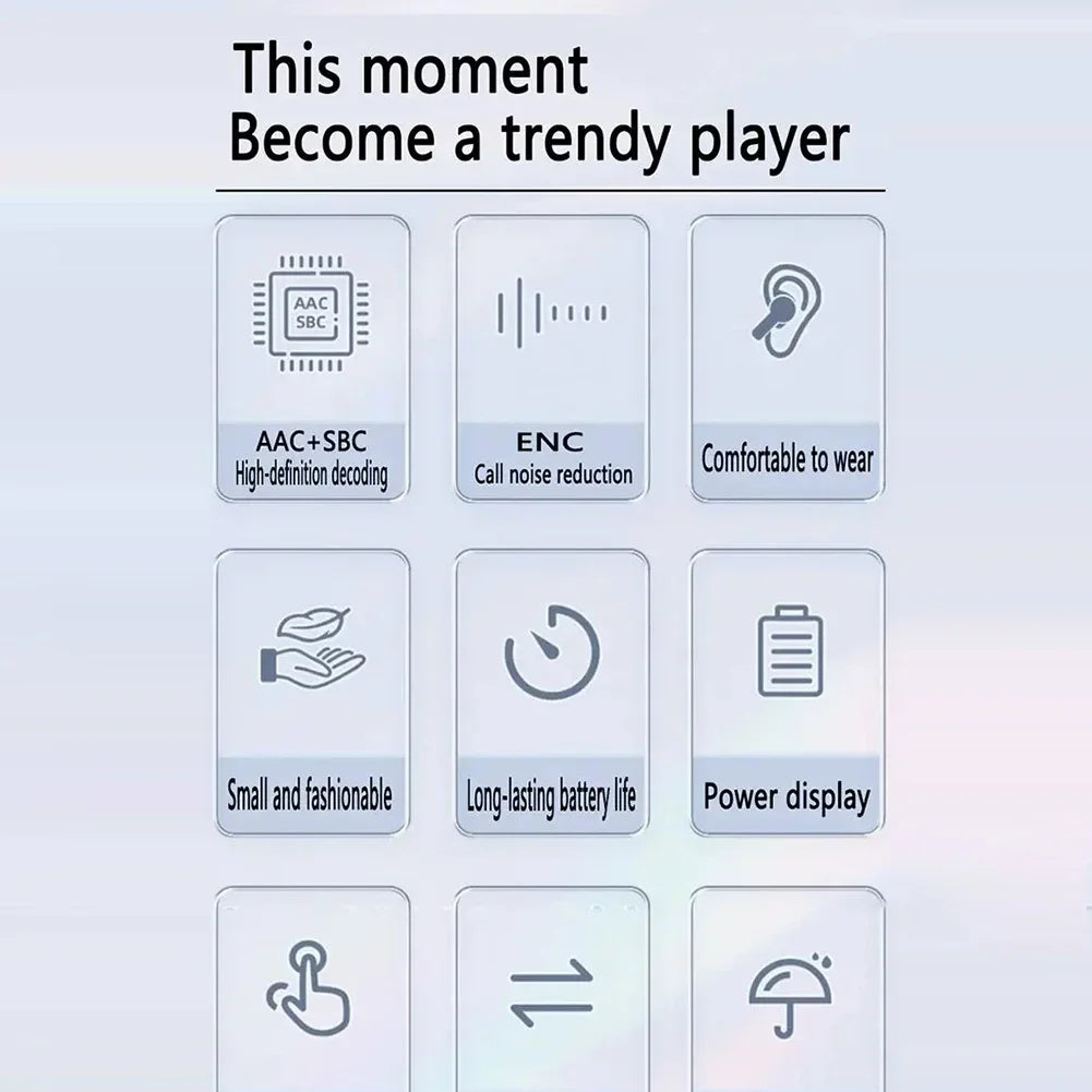 Bluetooth-Compatible Noise Canceling Translucent Earphones with Digital Display Charging Case Small Ear Buds for Sports Working