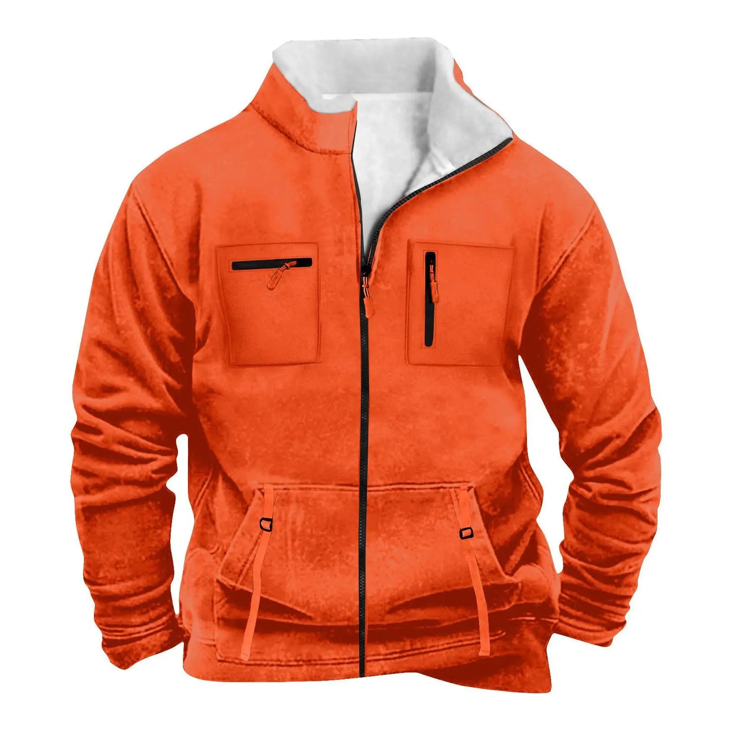 New men's autumn/winter multi-pocket zipper plain-colored pleated jacket for casual outdoor use