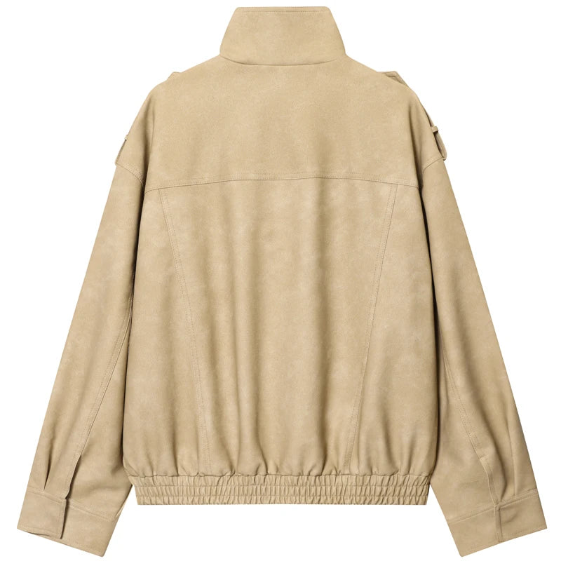 HXAO Leather Jacket Women Autumn Oversized Bomber Jacket New In Coats & Jackets Stand Collar Long Sleeve Tops Fashion Outerwears