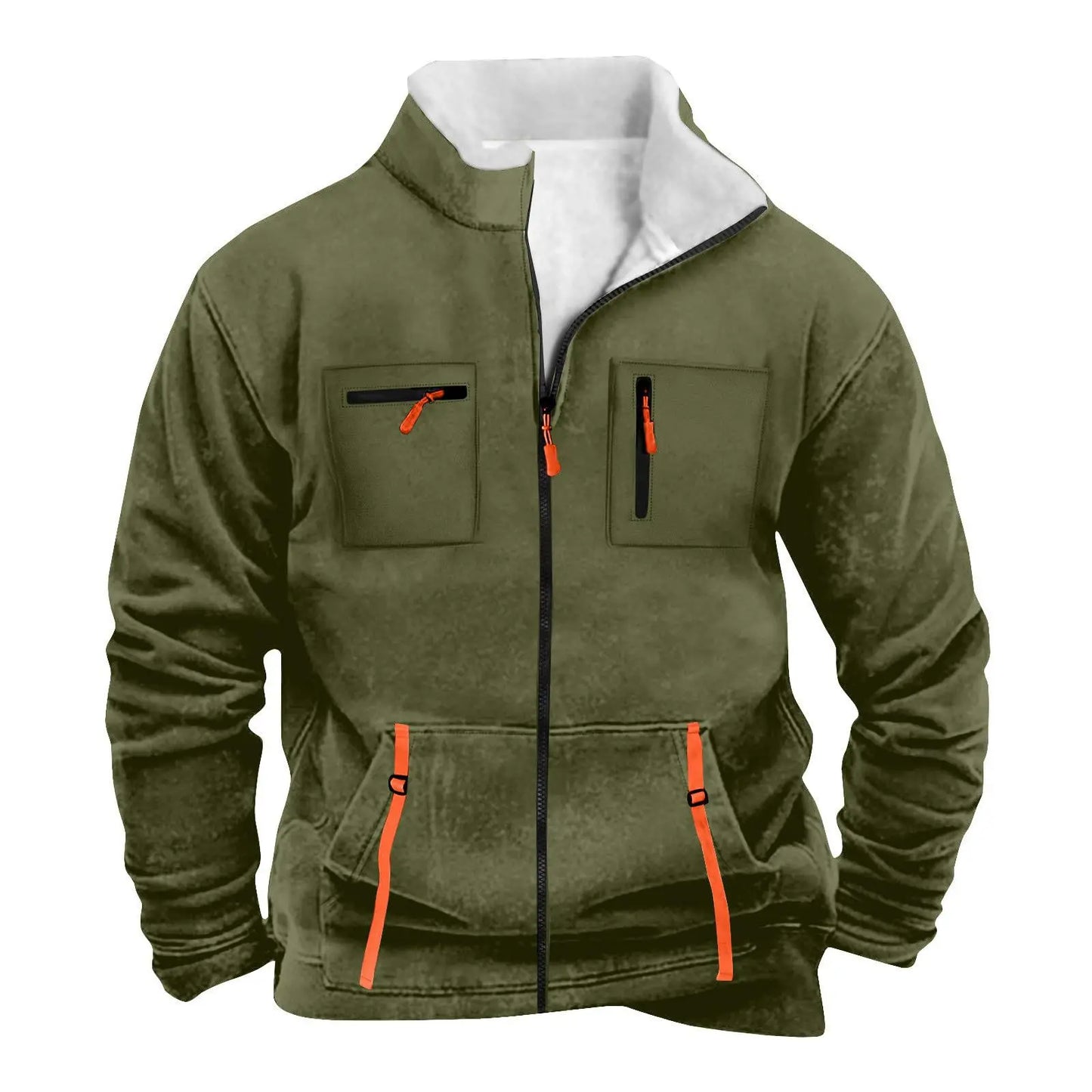 New men's autumn/winter multi-pocket zipper plain-colored pleated jacket for casual outdoor use