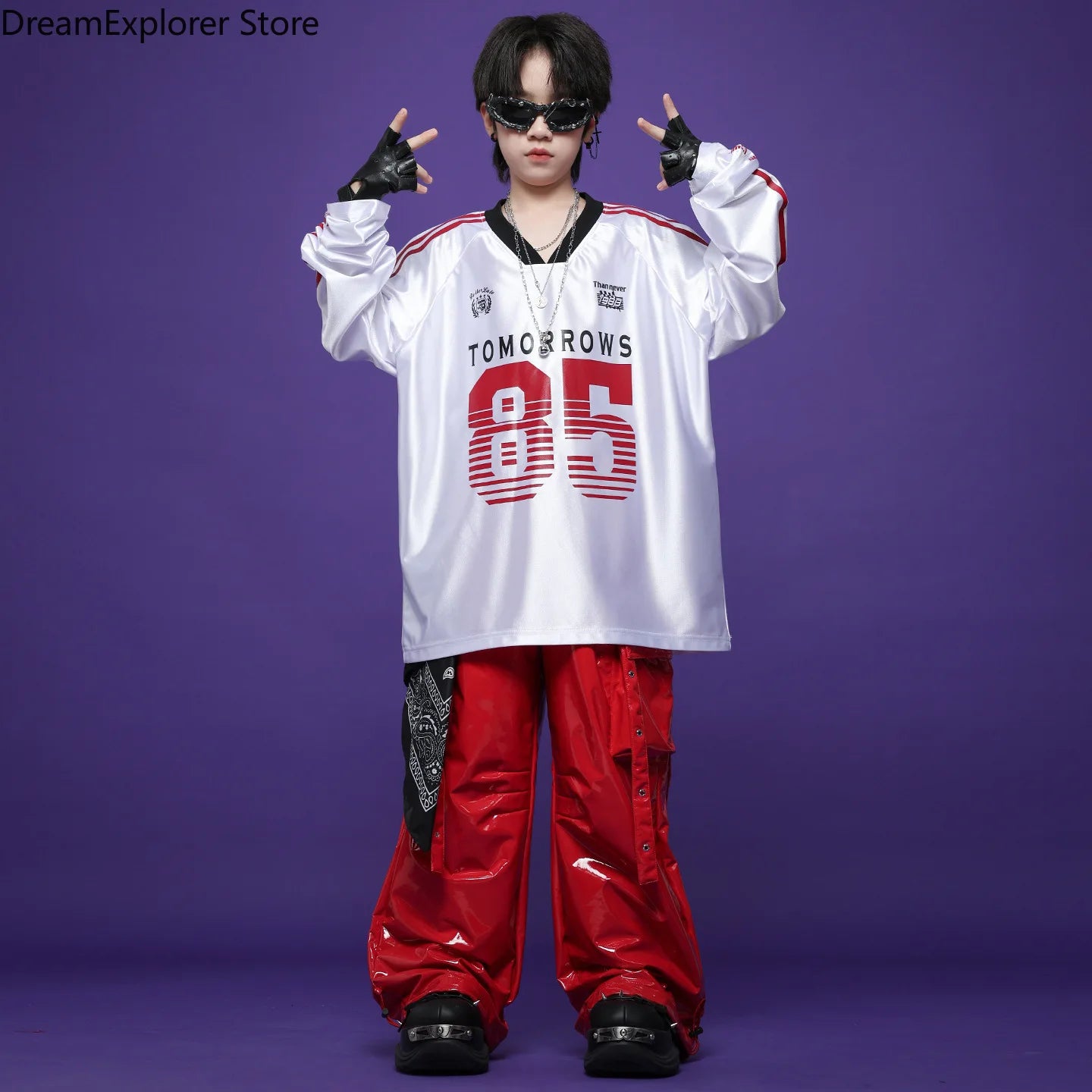 Boys Hip Hop Cool Shiny Sweatshirt Street Dance Cargo Pants Girls K-pop Clothes Sets Kids Streetwear Children Teenage Costumes