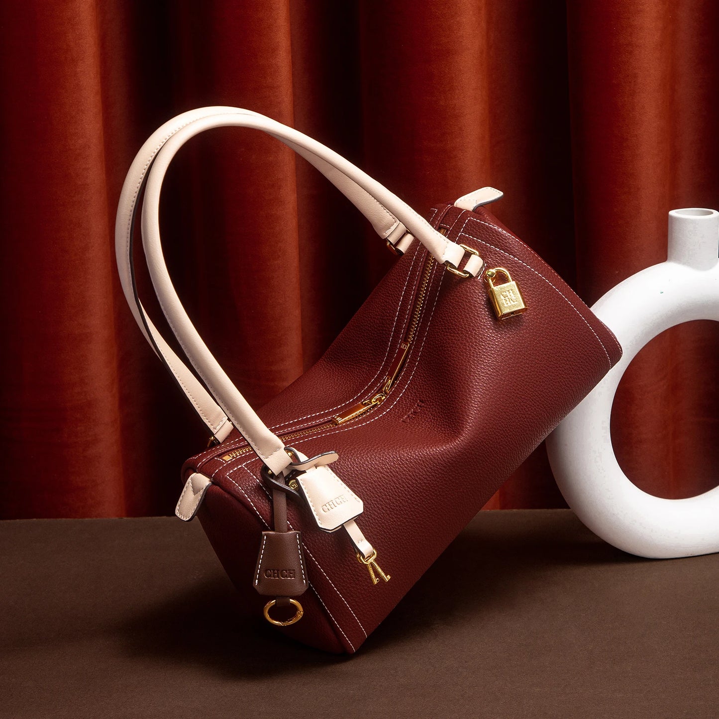 Autumn/Winter New Collection Simple Large Capacity Brown Shoulder Bag Texture Handbag Fashionable Women's Boston Bag