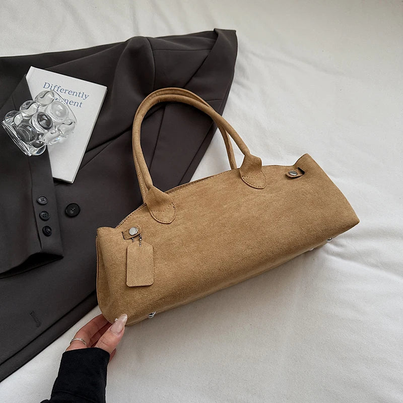 Brand Matte Suede Leather Handbag Fashion Multi-color Boston Shoulder Bag Large Capacity Simple Design Bowling Bag Women's Bag