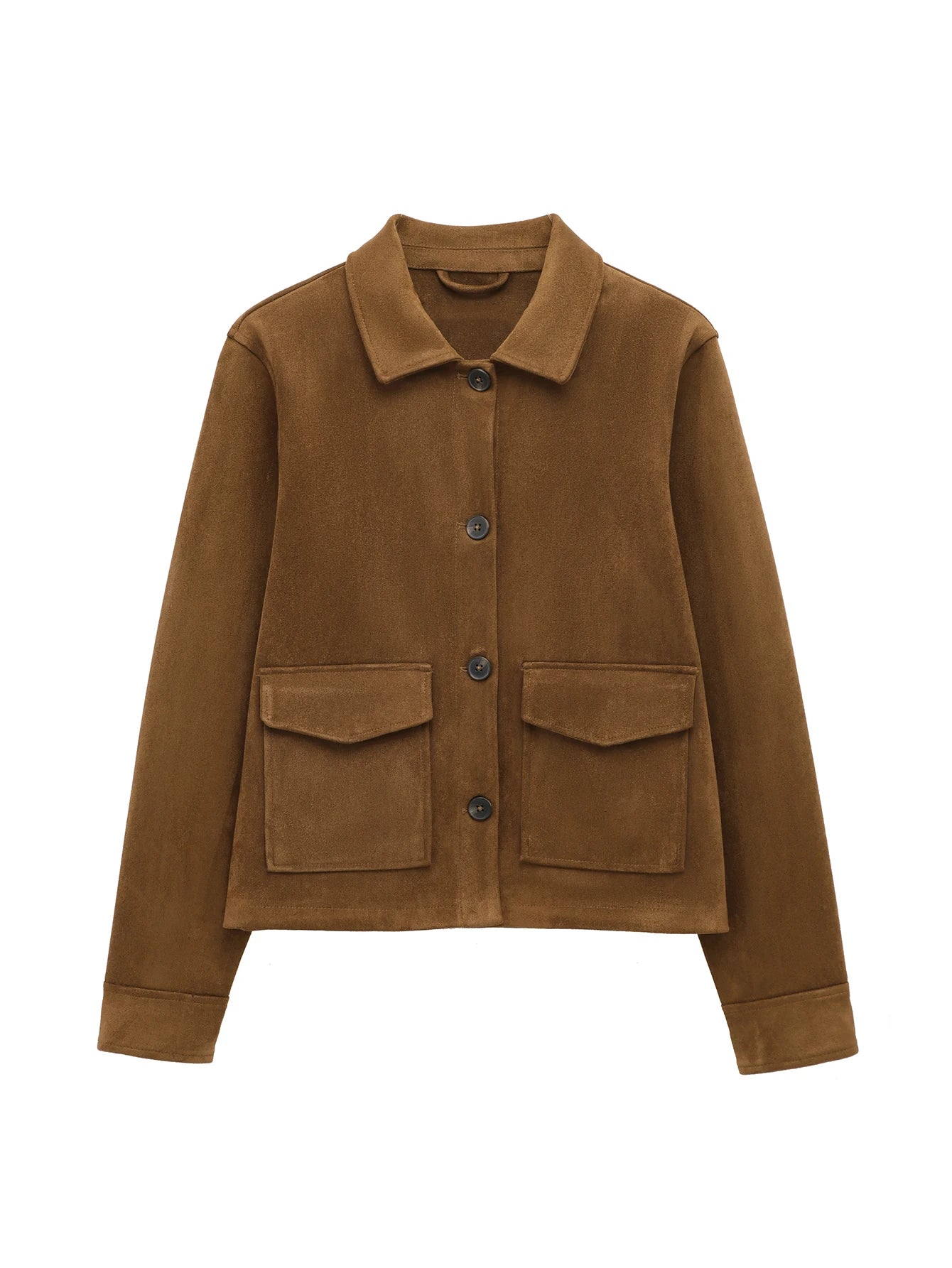 Women's Suede Texture Jacket 2025 Fashion Long Sleeve Cropped Coats Women Casual New In Outerwear