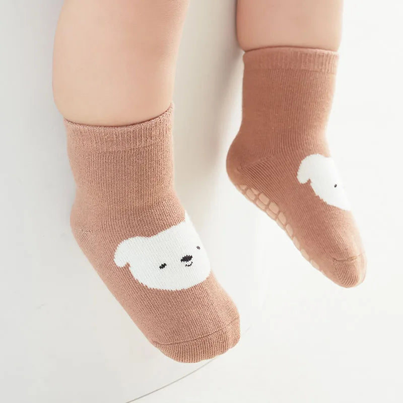 6 Pairs Spring Autumn New Kids Non-Slip Socks Cartoon Fox and Bear Cute Pattern Children Boys Girls Baby Floor Socks Comfortable