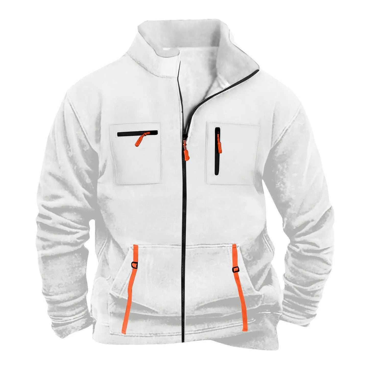 New men's autumn/winter multi-pocket zipper plain-colored pleated jacket for casual outdoor use