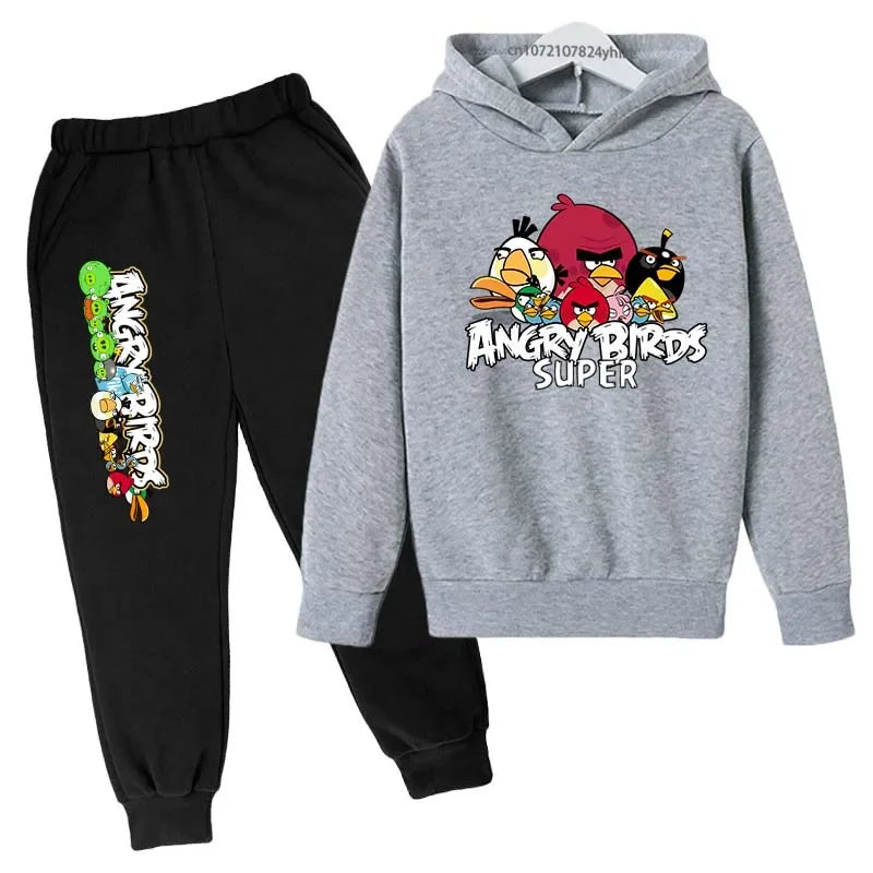 Angry Birds Logo Sweatshirt Set Printed Clothes + Pants Two-piece Set Autumn and Winter Must-Have Suitable for 3-13 Years Old
