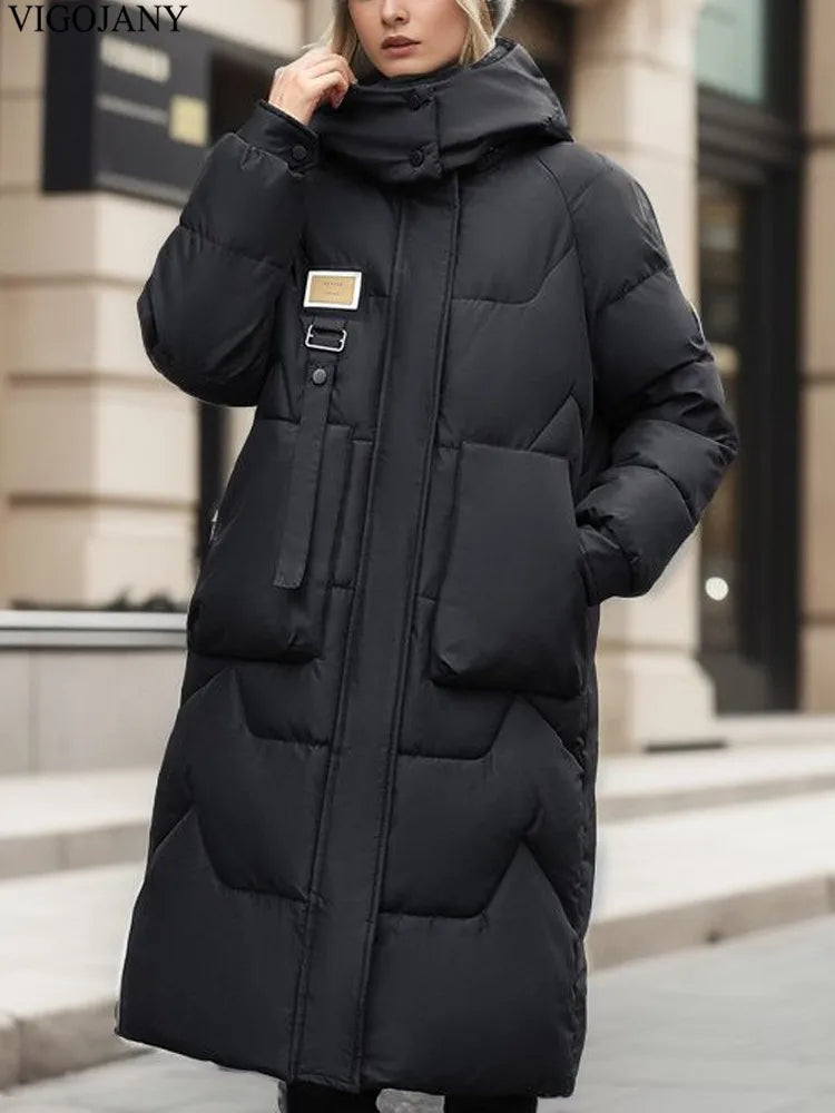 2025 Women Casual Long Sleeve Plus Size Coat Winter Khaki Chubby Down Cotton Jacket Lady Zipper Hooded Thick Warm Big Outwear