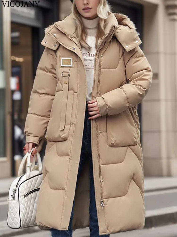 2025 Women Casual Long Sleeve Plus Size Coat Winter Khaki Chubby Down Cotton Jacket Lady Zipper Hooded Thick Warm Big Outwear