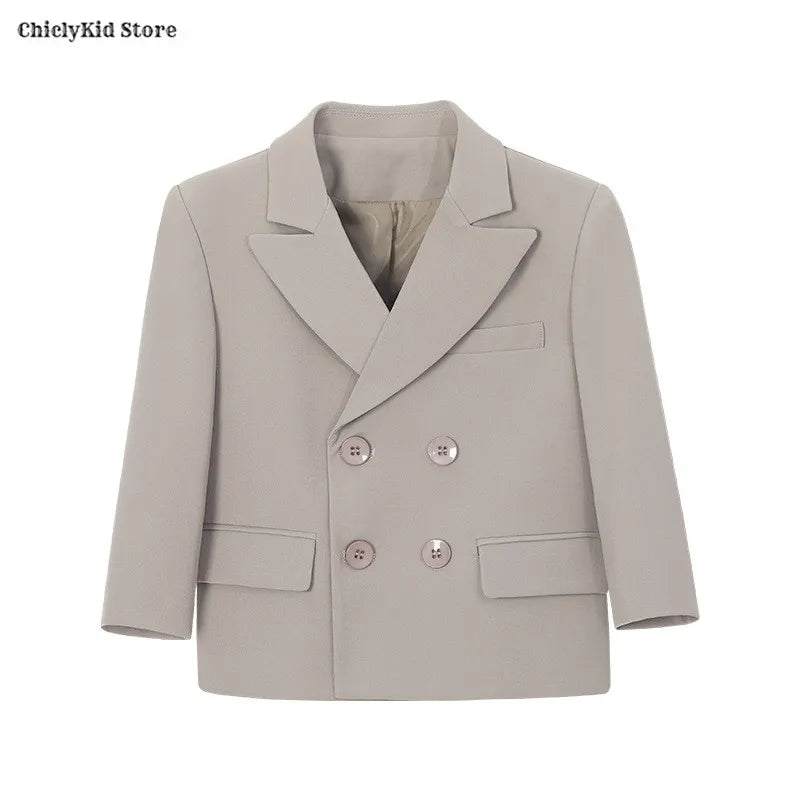 Boys Solid Double Breasted Blazer Jack Vest Pants Children Suit Waistcoat Wedding Clothes Sets Toddler Formal Dress Kids Tuxedos