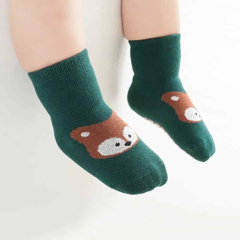 6 Pairs Spring Autumn New Kids Non-Slip Socks Cartoon Fox and Bear Cute Pattern Children Boys Girls Baby Floor Socks Comfortable