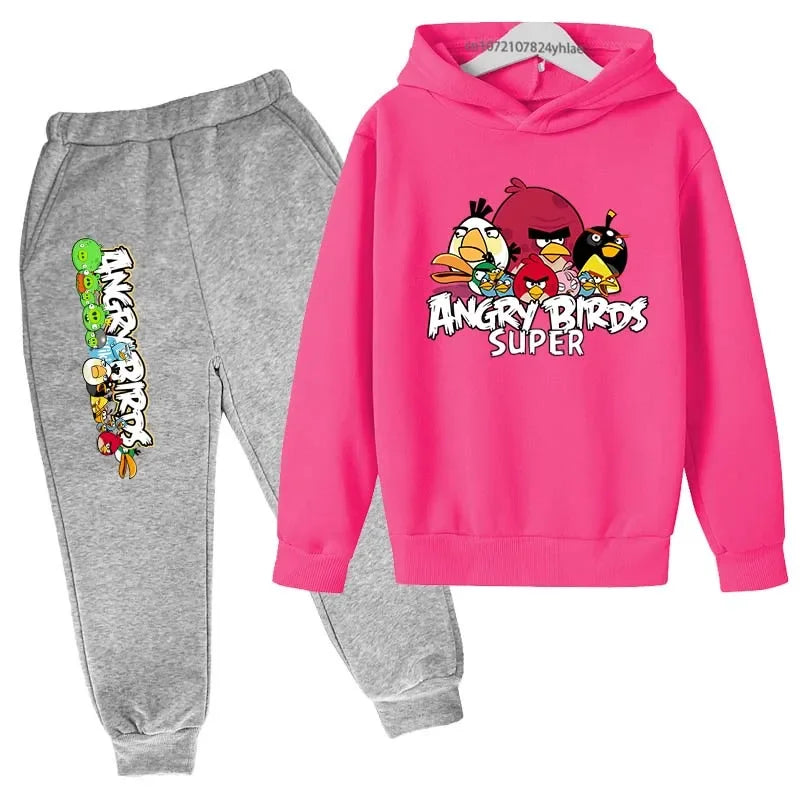 Angry Birds Logo Sweatshirt Set Printed Clothes + Pants Two-piece Set Autumn and Winter Must-Have Suitable for 3-13 Years Old