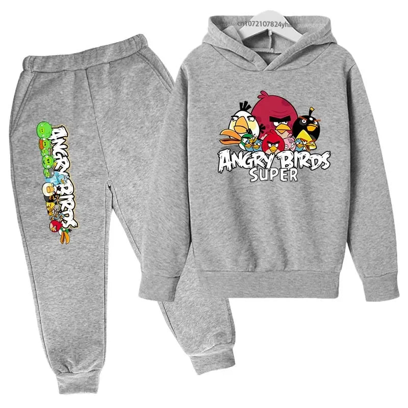 Angry Birds Logo Sweatshirt Set Printed Clothes + Pants Two-piece Set Autumn and Winter Must-Have Suitable for 3-13 Years Old