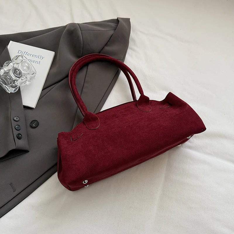 Brand Matte Suede Leather Handbag Fashion Multi-color Boston Shoulder Bag Large Capacity Simple Design Bowling Bag Women's Bag