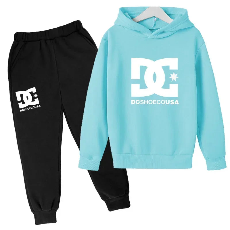 2025 Spring Autumn Outfits Kids Leisure Letter Print 2pcs Hoodie+Pants Tracksuits 3-13 Years Boys Girls Hoodie Pullover Children