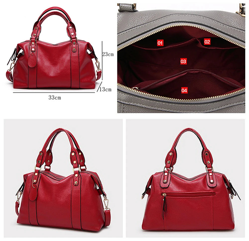 Boston Handbags for Women Faux Leather Hand Bag Ladies 2025 New Luxury Designer Bags Red Blue Black Gray Bolso Mujer Sac Femme