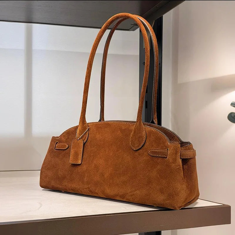 Brand Matte Suede Leather Handbag Fashion Multi-color Boston Shoulder Bag Large Capacity Simple Design Bowling Bag Women's Bag