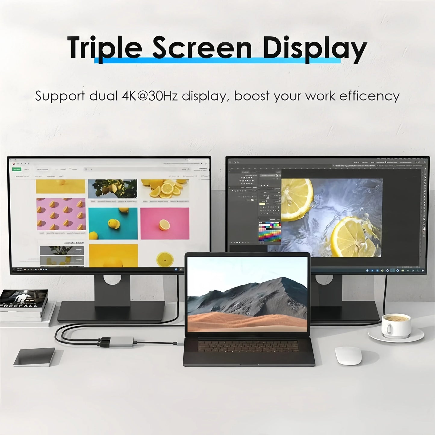 4-in-1 USB C Docking Station Dual HDMI 4K@60Hz Adapter USB 3.0 HUB Type C to HDMI USB C Splitter Adapter OTG For Laptop Macbook