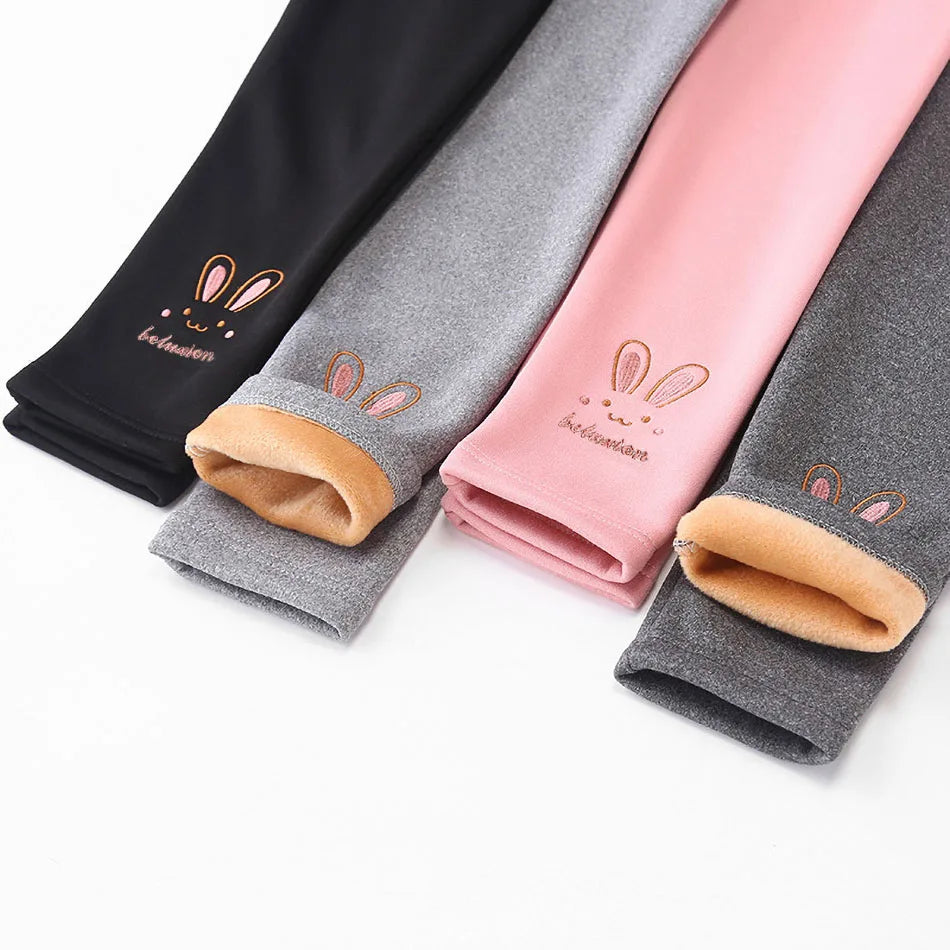 2025 Children Leggings Girls Fleece Lined Thermal Bottoms Baby Casual Trousers Kids Warm Pants Elastic Bunny Tights 3-8 Years