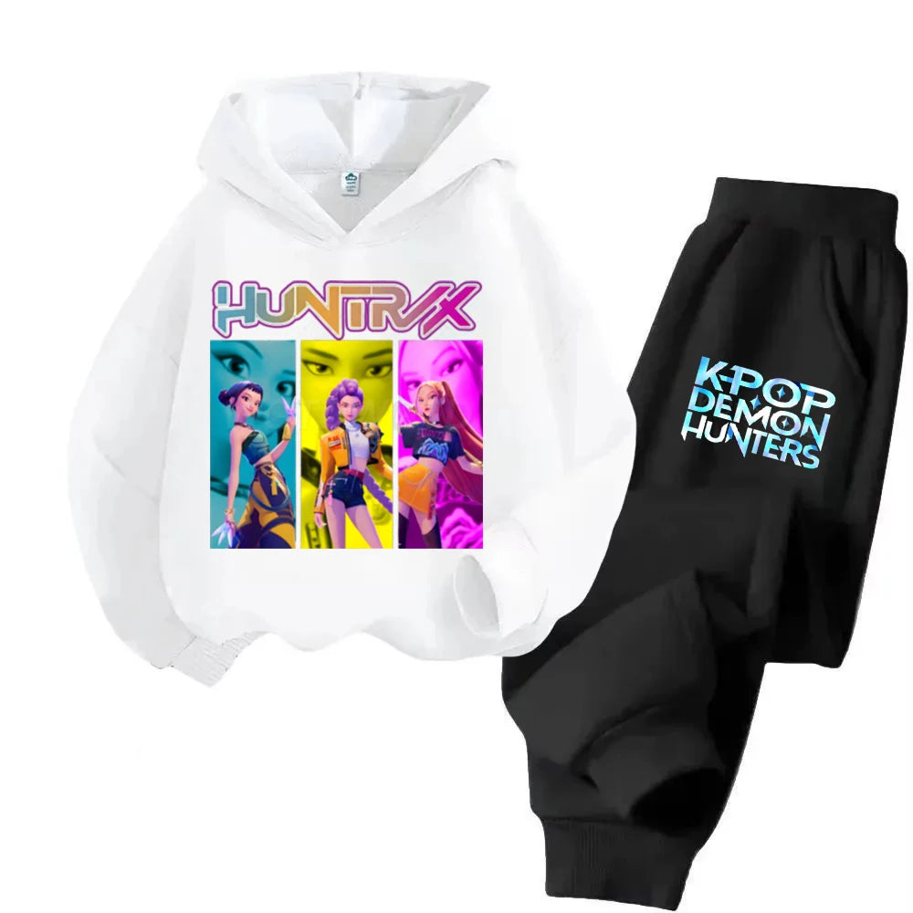 Autumn KPop Demon Hunters Huntrix Hoodies + Pants Suit Kids Long Sleeve Pullover Girls Boys Clothes Comfortable Children Outfits