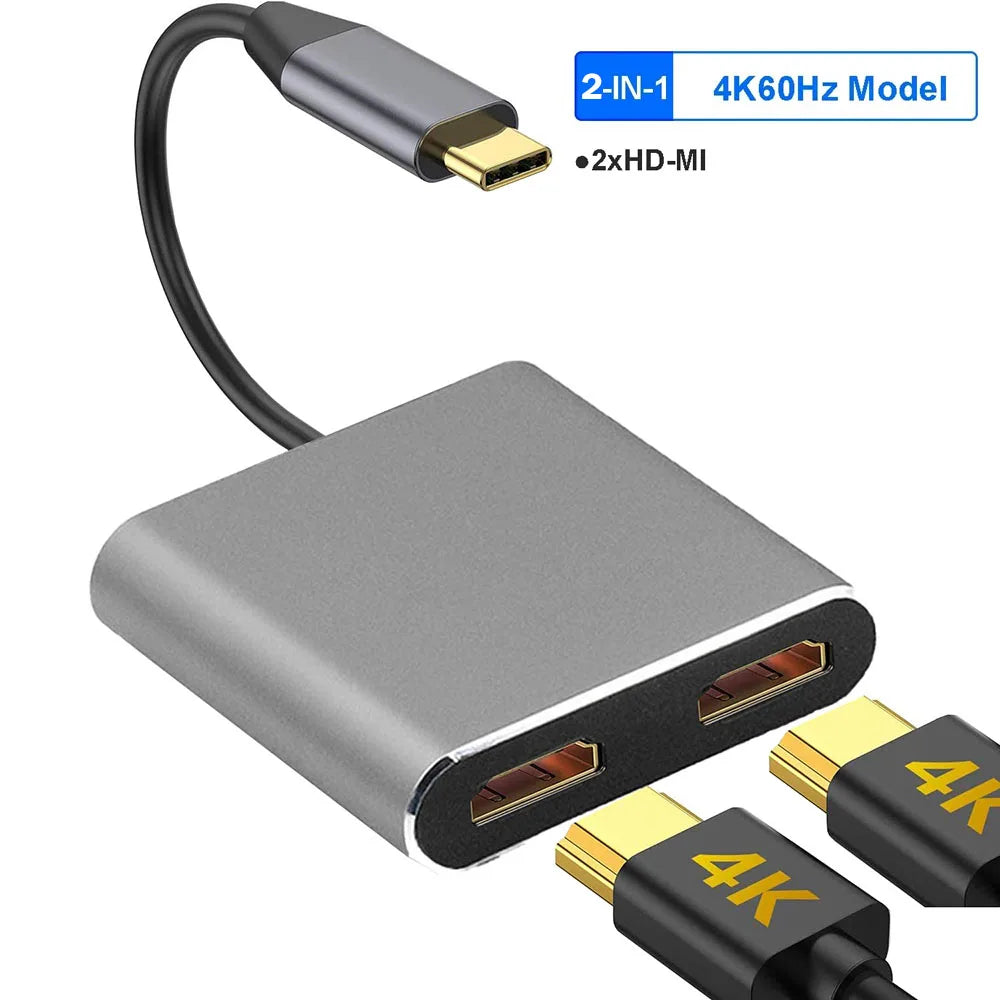 4-in-1 USB C Docking Station Dual HDMI 4K@60Hz Adapter USB 3.0 HUB Type C to HDMI USB C Splitter Adapter OTG For Laptop Macbook
