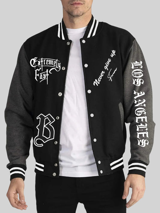 Never Give Up Printing Men'S Autumn Winter Jackets Hip Hop Warm Tops Trendy Basics Baseball Uniform Fashion High Street Clothes